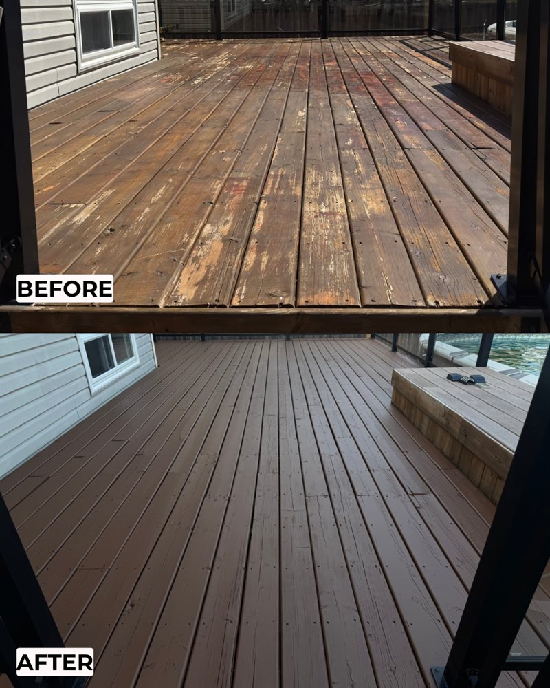 Before and after: weathered deck restored and re-stained