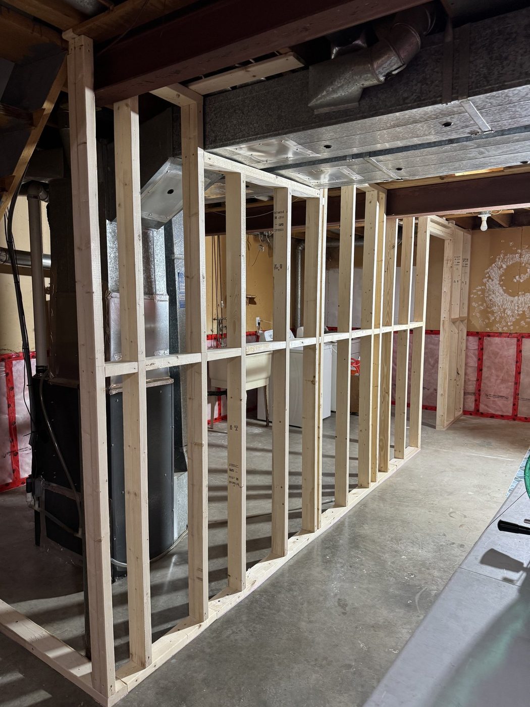 Structural wood framing under construction